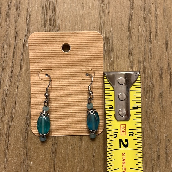 Coastal Cowgirl Bohemian Turquoise Glass Bead and Silver Handmade Earrings - Picture 6 of 7